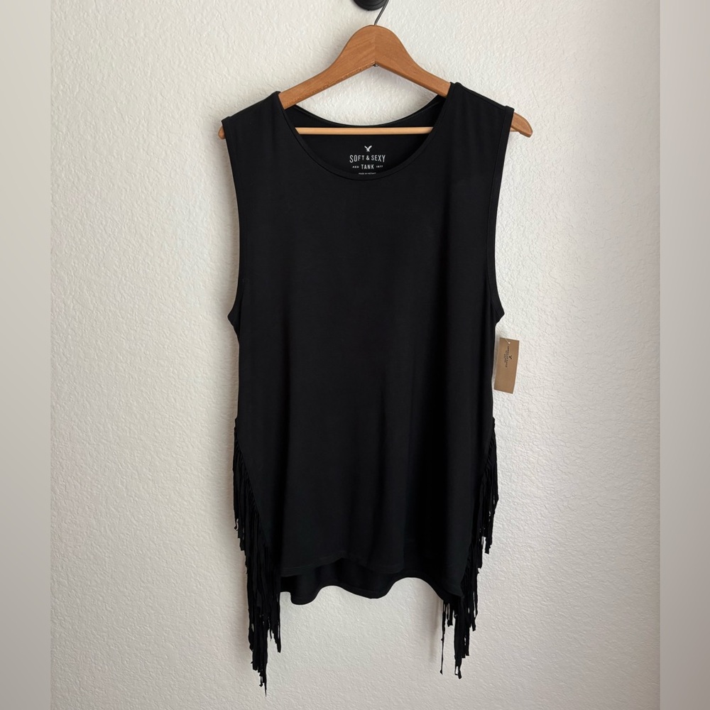 American Eagle Black Fringe Tank Top